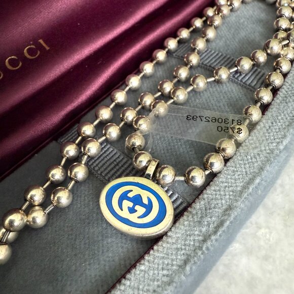 Gucci 752438 GG Necklace 925 Silver Boule Blue Enamel, Unisex - Picture 1 of 13